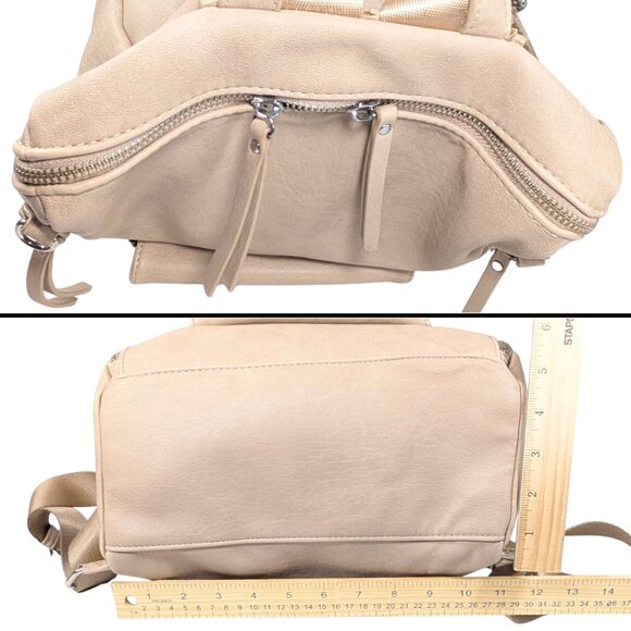 Miztique Beige Faux Leather Lined Zip Convertible Backpack Lots of Pockets - Picture 5 of 12